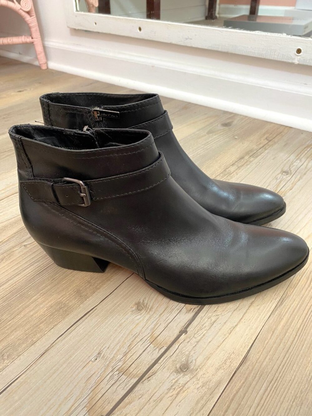 Aquatalia Black Leather Fanny Calf Buckle Detail Ankle Boots - Size 12